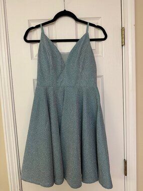 Prom Dress in Muted Green w/ Metallic Threads Sewn Through, Like New! Sz M